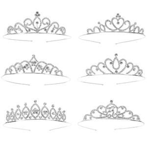Hedume 6 Pack Princess Crystal Tiara Crown Headbands, Silver Metal Sparkly Glitter Rhinestone Hair Accessories, Girls Women Princess Crown Headbands