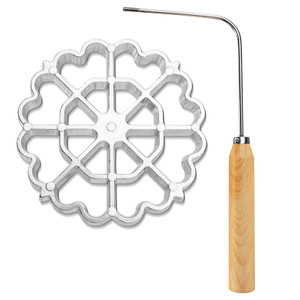 Bunuelos Mold Rosette Iron Molds Set with Wooden Handle, Lotus Flower Bunuelos Cookie Maker Mold, Funnel Cake Maker Cooking Stamp Maker Kit - 4.7 Inc