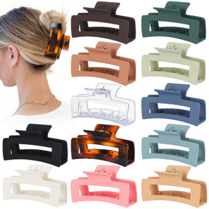 Sisiaipu 3.5 Inch Medium Hair Accessories - 12 Pcs Square Jaw Clips for Thick and Thin Hair, Rectangular Rectangle Basic Color Hair Clips for Women a