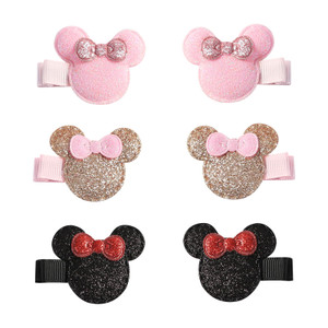 3 Pairs Glitter Mouse Ears Hair Clips for Baby Girls Toddler 1.5 Inch Hair Bows Barrettes Birthday Party Gift Hair Accessories