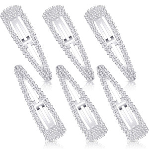 Geyoga 6 Pieces Rhinestone Snap Hair Clips 4 Inch Metal Hair Barrettes Hairpins Crystal for Women Wedding Accessories