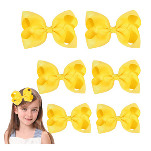 Yellow Hair Bow For Girls and Toddler - 6 pcs Yellow bows clips 6 inch ×2, 4 inch ×2, 3 inch ×2