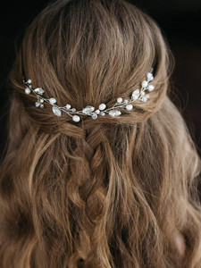 JEAIRTS Wedding Hair Vine Silver Pearl Bridal Hair Pieces Sparkle Rhinestone Prom Accessories for Brides