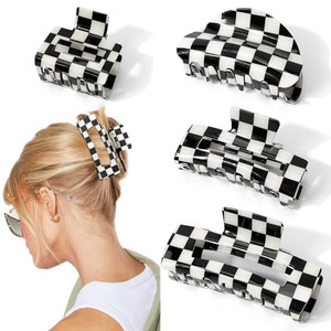 Chanaco Checkered Hair Clip Large Racing Fan Flag Claw Clips for Thick Hair Black and White Tortoise Barrettes for Women Outfit Y2K Aesthetics Coquet