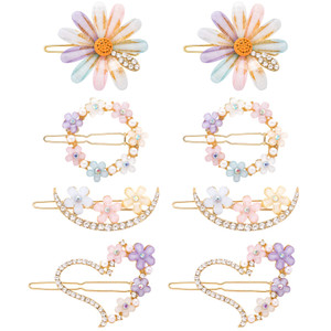 PAGOW 8PCS Cute Hair Clips for Women Girl Daisy Heart Moon Bobby Hairpins Glitter Crystal Flower Rhinestone Barrettes Handmade Metal Jewelry Wedding