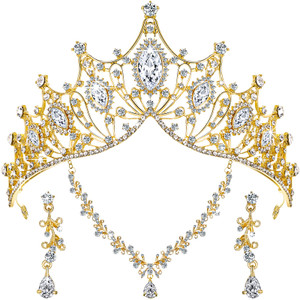 Hicarer 3 Pcs Gold Tiaras and Crowns Set for Women Halloween Gothic Tiara Earrings Necklace Medieval Crown Bridal Wedding Jewelry Halloween Prom Birt