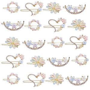 MIAO JIN Hair Clip, 20PCS Rhinestone Flower Hair Clip Bobby Pin, Bling Crystal Love Pins Handmade Metal Headwear Hair Clips for Women's and Girls' Ha