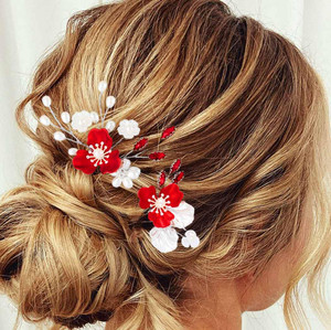 Latious Flower Wedding Hair Clips Red Hair Pins Bridal Hair Accessories for Women and Girls (Pack of 2)
