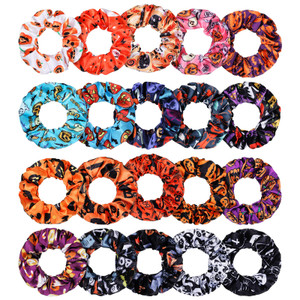 WILLBOND 20 Pieces Halloween Scrunchies Pumpkin Scrunchies Candy Owl Cat Spider Web Coffin Hair Ties Soft Elastic Hairbands Plaid Hair Scrunchy Ties