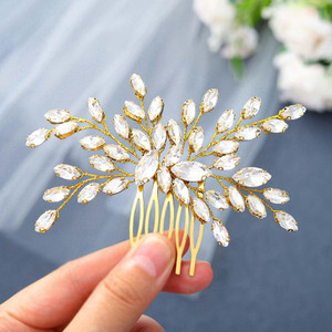 Foyte Crystal Wedding Hair Comb Gold Rhinestone Headpieces Leaf Bride Hair Pieces Bridesmaid Side Hair Combs for Women and Brides (gold)