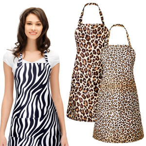 JenPen 3 Pcs Leopard Print Cosmetology Aprons 27 x 25 inch Animal Leopard Zebra Print Hairdresser Apron Waitress Server Aprons with 3 Pockets Waterpr