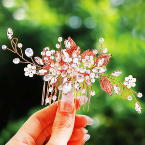 GORAIS Bridal Hair Comb Rose Gold Pearl Wedding Hair Accessories Hair Pieces for Brides and Women