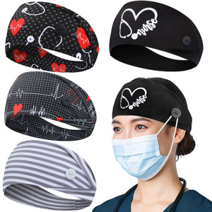 ABAMERICA Headbands with Button for Mask, Wide Nurses Headbands Non Slip Elastic Ear Protection for Women Men Doctors Sweatband Headband