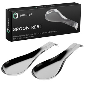 Stainless Steel Spoon Rest-Spatula Ladle Holder Set of 2 Stainless Steel Utensil Spoon Rest Holder Brushed Finish Dishwasher Safe Serving Cooking Mod
