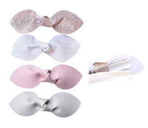 Non-Slip Alligator Hair Clips for Baby Girls  Set of 4 Faux Leather Rabbit Ear Bow Hair Accessories for Toddlers & Infants (Cactus Set)