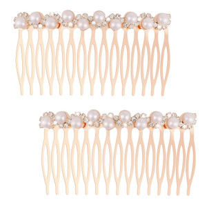 Mozeat Lens Pearl Decorative Hair Comb, 2 Pieces, Alloy, White, for Women Bridal Accessories