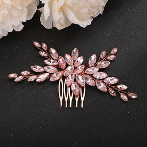 Teyglen Pink Crystal Rhinestone Hair Comb, Bridal Hair Accessories Headpiece for Bride Wedding, Women Girls