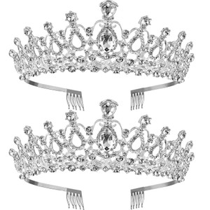TecUnite 2 Pack Silver Tiara and Crowns for Women Crystal Princess Crown with Combs Wedding Tiaras for Bride Rhinestones Headband Headpiece for Hallo