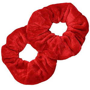 Kenz Laurenz Scrunchies - 2 Velvet Hair Ties for Women and Girls, Ponytail Holders and Hair Accessories (Red)