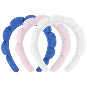 ACO-UINT 3 Pack Spa Headbands for Washing Face, Skincare & Makeup, Terry Cloth Headbands with Puffy Cloud Design, One Size Fits Most, Comfortable & D