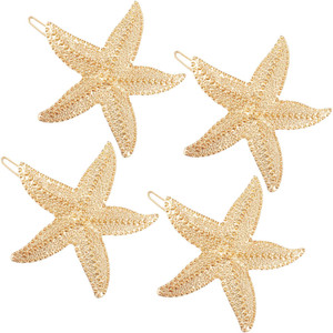 Hicarer 4 Pieces Starfish Hair Clip Metal Sea Star Beach Hair Pins for Women Accessories Halloween Mermaid Cosplay