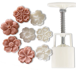 Pink Stamped mid-autumn mooncake press mold, hand-pressed mooncake dessert DIY with 4 stamped flower, mooncake puff pastry press mold DIY (4 flower s