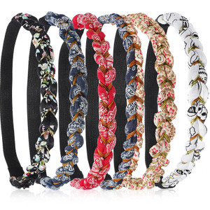 Chuangdi 6 Pieces Braided Floral Elastic Headbands for Women Adjustable Braid Flower Hairband Elastic Stretch Fabric Braided Head Bands Hair Accessor