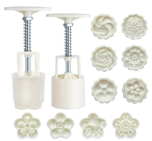 LIUDHPSP Moon Cake Mould Set,Includes 12 pcs Flower pattern base and 2 Pieces Bath Bombs Press,Mid Autumn Festival DIY Hand Press Cookie Stamps Pastr