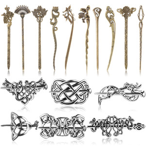 WILLBOND 16 Pieces Vintage Silver Celtic Hair Slide Chinese Vintage Bronze Hair Chopstick Barrettes Antique Pin for Diy Accessory Women