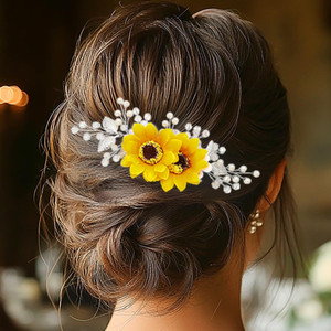 Jeairts Sunflower Bride Wedding Hair Comb Crystal Pearl Bridal Hair Side Combs Decorative Hair Accessories for Women(1-Silver)