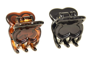Parcelona French Petunia Tortoise Shell Brown and Black Mini 1 Celluloid Acetate Set of 2 Interlocking Secure Grip Hair Claw Clip Clamps for Women a