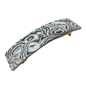 French Amie Rectangular Gray Magma 3 1/4 Celluloid Acetate Handmade Automatic Hair Clip Barrette with Sturdy Golden Clasp for Women and Girls, Made