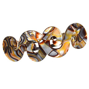 French Amie Swirls Onyx Silver Grey 3 Celluloid Handmade Hair Clip Barrette with Silver Clasp for Women and Girls, Made in France