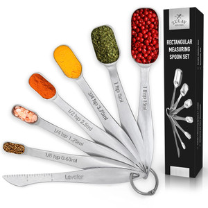 Zulay Measuring Spoons Set - 6 Piece Stainless Steel Measuring Spoons - Easy to Read, Etched Markings & Slim Design for Narrow Spice Jars - Heavy Dut