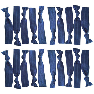 Kenz Laurenz Hair Ties 20 Elastics Ponytail Holder Set No Crease Ribbon Bands (Navy)