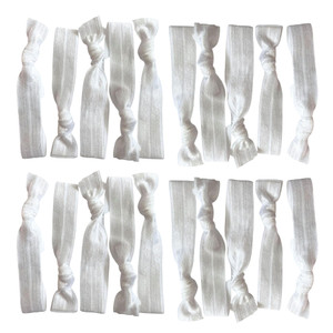 Kenz Laurenz Hair Ties 20 Elastics Ponytail Holder Set No Crease Ribbon Bands (White)
