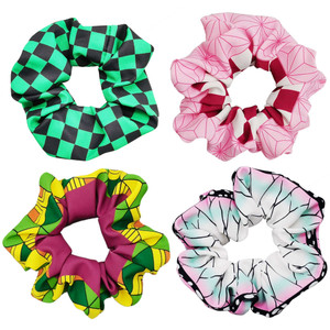 4 Pcs Anime Hair Scrunchies Hair Ties for Adults, Elastic Ponytail Holder Bracelet Costumes, Cosplay Hair Accessories