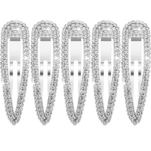 LLSME 5Pcs Rhinestone Snap Hair Clips, Water Drop Crystal Snap Hair Barrettes, Glitter Shining Metal Snap Hair Clips, Glittering Hairpins Headwear Ha