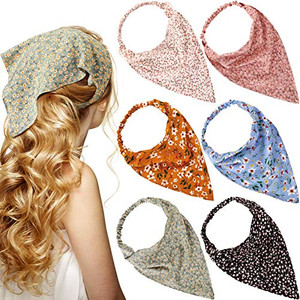 Syhood 6 Pcs Floral Hair Bandanas for Women Girl Boho Hair Scarf Headband with Clip Chiffon Cottagecore Head Kerchief(Classic Floral Patterns)