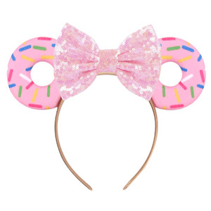 WelyHM Pink Sequin Hairband with Mouse Ears and Bow, HAIRBAND for Women and Girls, 1 Count (Pack of 1), Party-goers, Cosplayers, Holiday Celebrators