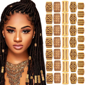 VENOFEN 50PCS Wood Beads for Hair Imitation Wooden Loc Bead Dreadlock Jewelry Mixed Style Braid Accessories for Women and Girls (Style-1)