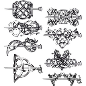 WILLBOND 8 Pcs Viking Celtic Hair Clips Vintage Celtic Knot Hair Slide Sticks Retro Silver Alloy Barrette Hairpins Viking Jewelry Accessories for Wom