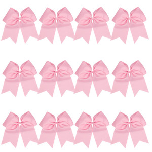 8 Inch Cheerleader Bows Ponytail Holder Solid Color Cheerleading Bows Hair Tie (Pink)
