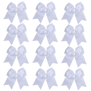 8 Inch Cheerleader Bows Ponytail Holder Solid Color Cheerleading Bows Hair Tie (White)