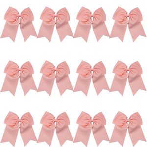 8 Inch Cheerleader Bows Ponytail Holder Solid Color Cheerleading Bows Hair Tie (Peach)