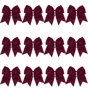 8 Inch Cheerleader Bows Ponytail Holder Solid Color Cheerleading Bows Hair Tie (maroon)