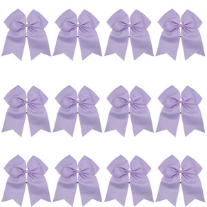 8 Inch Cheerleader Bows Ponytail Holder Solid Color Cheerleading Bows Hair Tie (Lavender)