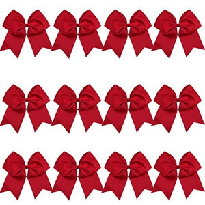 8 Inch Cheerleader Bows Ponytail Holder Solid Color Cheerleading Bows Hair Tie (Cherry Red)