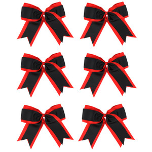 8 Inch 2 Colors Cheerleader Bows 2 Layers 6 Pcs Ponytail Holder Cheerleading Bows Hair Elastic Hair Tie (Red/Black)