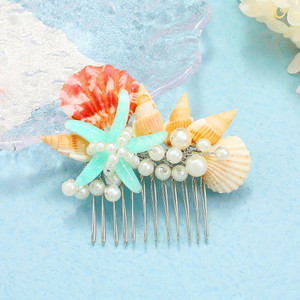 JEAIRTS Starfish Hair Comb Silver Shell Pearl Headpiece Conch Beach Wedding Hair Accessories for Women